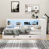Daybed With Storage Shelves, LED, USB, And Trundle