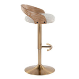 Grotto - Adjustable Barstool - Gold Metal, Whitewashed Wood