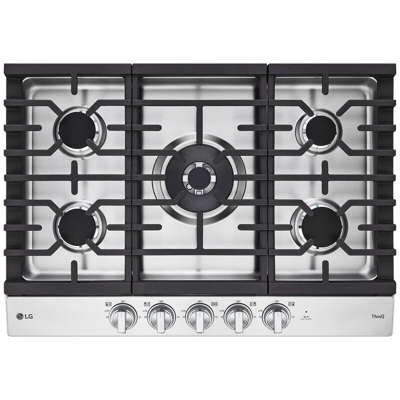 LG CBGJ3027S 30 in. 5-Burner Smart Natural Gas Cooktop with Griddle, Simmer Burner & Power Burner - Stainless Steel
