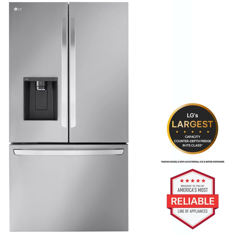 LG LRFXC2606S 36 in. 25.5 cu. ft. Smart Counter Depth French Door Refrigerator with Ice & Water Dispenser - PrintProof Stainless Steel