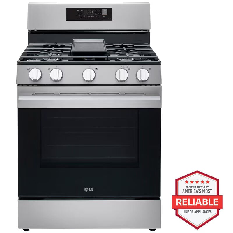 LG LRGN6323Y 30 in. 6.3 cu. ft. Smart Air Fry True European Convection Gas Range with 5 Sealed Burners & Griddle - Stainless Steel