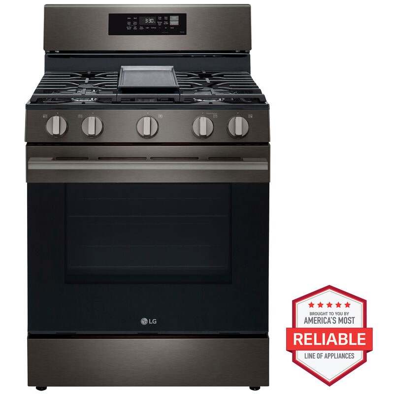 LG LRGN6323Z 30 in. 6.3 cu. ft. Smart Air-Fry True European Convection Gas Range with 5 Sealed Burners & Griddle - Black Stainless Steel