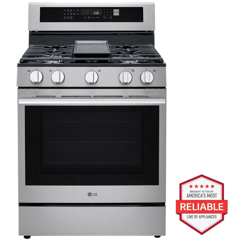 LG LRGN6325X 30 in. 6.3 cu. ft. Smart Air-Fry True European Convection Gas Range with 5 Sealed Burners & Griddle - PrintProof Stainless Steel