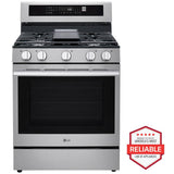 LG LRGN6325X 30 in. 6.3 cu. ft. Smart Air-Fry True European Convection Gas Range with 5 Sealed Burners & Griddle - PrintProof Stainless Steel