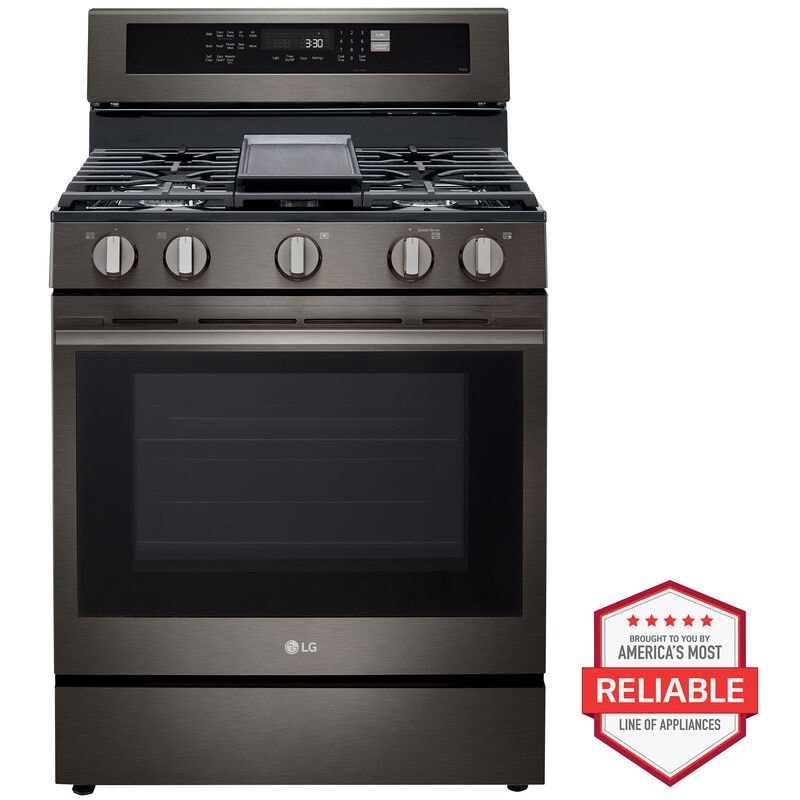 LG LRGN6325Z 30 in. 6.3 cu. ft. Smart Air-Fry True European Convection Gas Range with 5 Sealed Burners & Griddle - PrintProof Black Stainless Steel