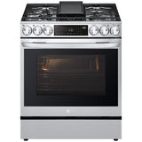 LG LSDL6336F InstaView 30 in. 6.3 cu. ft. Smart Air Fry True European Convection Slide-In Dual Fuel Range with 5 Sealed Burners & Griddle - PrintProof Stainless Steel