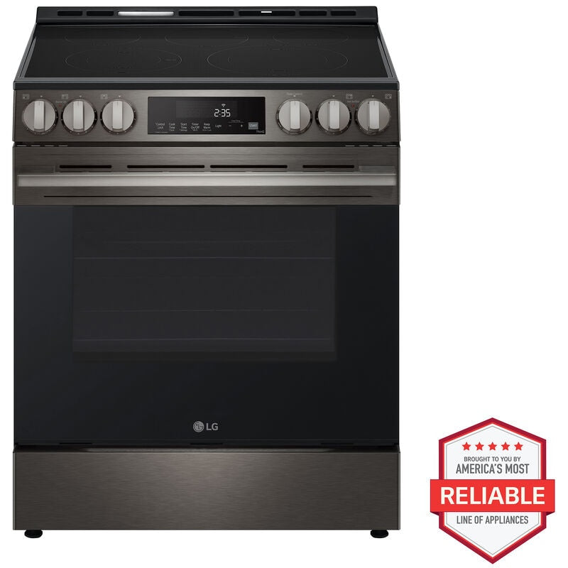 LG LSEL6333ZE 30 in. 6.3 cu. ft. Smart Air-Fry Standard Convection Slide-In Electric Range with Radiant Burners - Black Stainless Steel