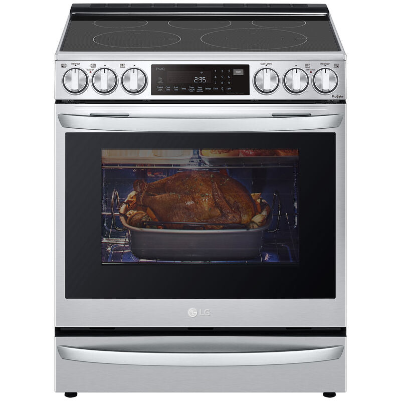 LG LSEL6337F InstaView 30 in. 6.3 cu. ft. Smart Air Fry True European Convection Slide-In Electric Range with Radiant Burners - Stainless Steel