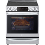 LG LSEL6337F InstaView 30 in. 6.3 cu. ft. Smart Air Fry True European Convection Slide-In Electric Range with Radiant Burners - Stainless Steel