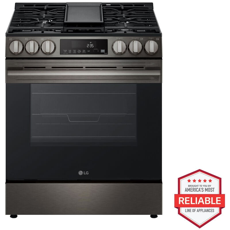 LG LSGL5833Z 30 in. 5.8 cu. ft. Smart Air-Fry Standard Convection Slide-In Gas Range with 5 Sealed Burners & Griddle - Black Stainless Steel