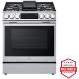 LG LSGL6335X 30 in. 6.3 cu. ft. Smart Air Fry True European Convection Slide-In Gas Range with 5 Sealed Burners & Griddle - PrintProof Stainless Steel