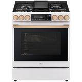LG LSGS6338N Studio 30 in. 6.3 cu. ft. Smart Air Fry True European Convection Slide-In Gas Range with 5 Sealed Burners & Griddle - Essence White