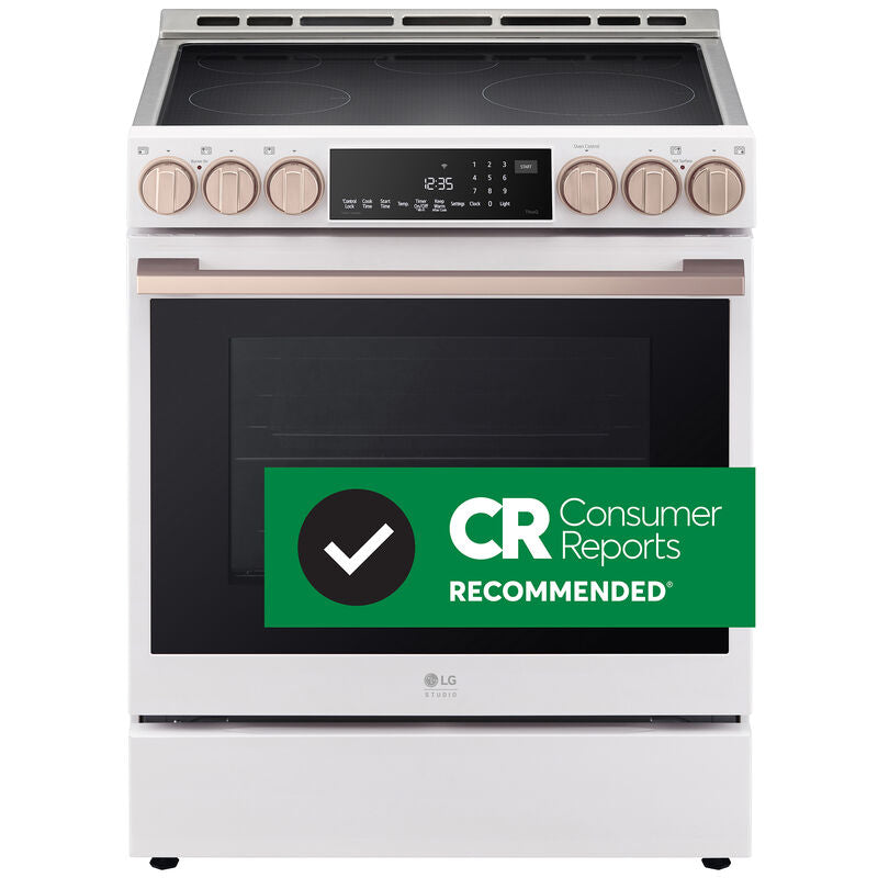 LG LSIS6338NE Studio 30 in. 6.3 cu. ft. Smart Air Fry True European Convection Slide-In Electric Range with 5 Induction Burners - Essence White