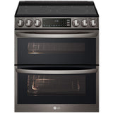 LG LTEL7337D InstaView 30 in. 7.3 cu. ft. Smart Air Fry True European Convection Double Oven Slide-In Electric Range with Smoothtop Burners - PrintProof Black Stainless Steel