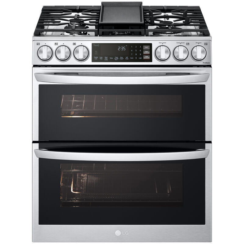 LG LTGL6937F 30 in. 6.9 cu. ft. Smart Air Fry True European Convection Double Oven Slide-In Gas Range with 5 Sealed Burners & Griddle - PrintProof Stainless Steel