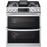 LG LTGL6937F 30 in. 6.9 cu. ft. Smart Air Fry True European Convection Double Oven Slide-In Gas Range with 5 Sealed Burners & Griddle - PrintProof Stainless Steel