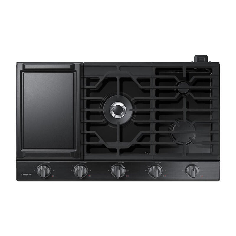 Samsung NA36N6555TG 36 in. 5-Burner Smart Natural Gas Cooktop with Griddle, Simmer Burner & Power Burner - Black Stainless