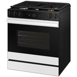 Samsung NSG6DB850012 Bespoke 30 in. 6 cu. ft. Smart Air Fry True European Convection Slide-In Gas Range with 5 Sealed Burners & Griddle - White Glass