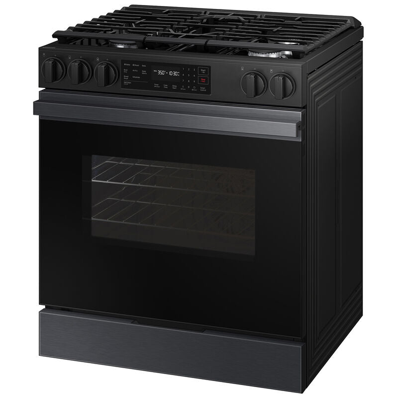 Samsung NSG6DG8100MT Bespoke 30 in. 6 cu. ft. Smart Slide-In Gas Range with 5 Sealed Burners - Matte Black Steel