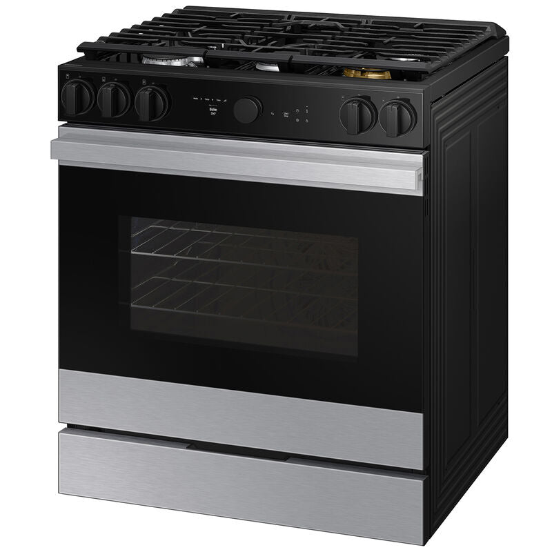 Samsung NSG6DG8500SR Bespoke 30 in. 6 cu. ft. Smart Air Fry True European Convection Slide-In Gas Range with 5 Sealed Burners & Griddle - Stainless Steel
