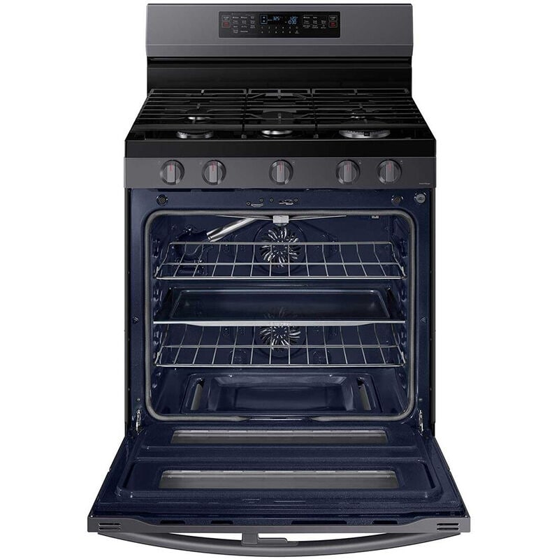 Samsung 30 in. 6 cu. ft. Smart Air Fry True European Convection Double Oven Gas Range with 5 Sealed Burners & Griddle - Black Stainless
