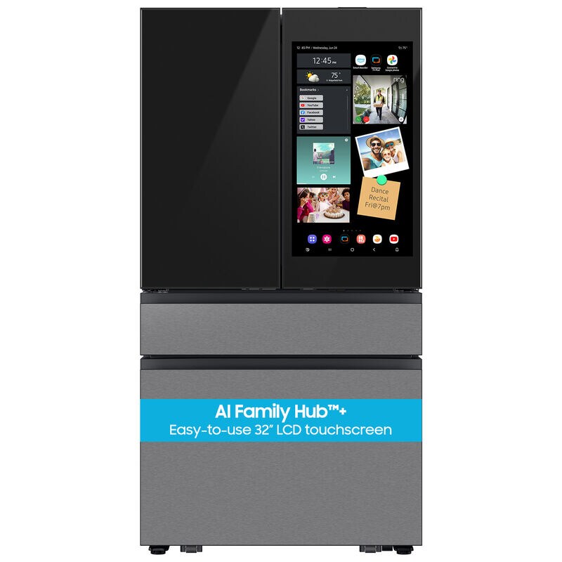 Samsung RF90F23AECR Bespoke 36 in. 22.5 cu. ft. Smart Counter Depth 4-Door French Door Refrigerator with AI Family Hub+, Beverage Center & Internal Water AutoFill Pitcher - Charcoal Glass