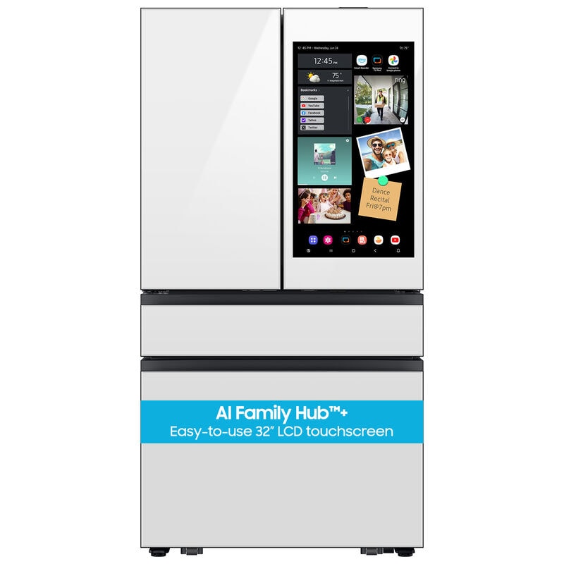Samsung RF90F29AEW Bespoke 36 in. 28.6 cu. ft. Smart 4-Door French Door Refrigerator with AI Family Hub+, Beverage Center & Internal Water Autofill Pitcher - White Glass