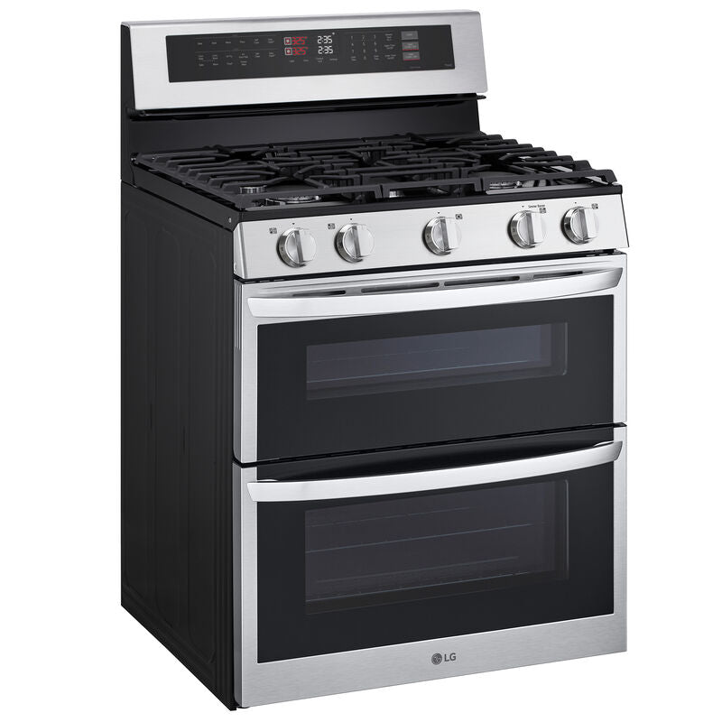 LG LDGL6924S 30 in. 6.9 cu. ft. Smart Air Fry True European Convection Double Oven Gas Range with 5 Sealed Burners - Stainless Steel