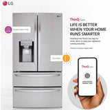 LG LMXS28626S 36 in. 27.8 cu. ft. Smart 4-Door French Door Refrigerator with Ice & Water Dispenser - Stainless Steel