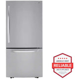 LG LRDCS2603S 33 in. 25.5 cu. ft. Bottom Freezer Refrigerator with Ice Maker - PrintProof Stainless Steel