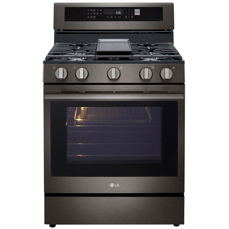 LG LRGN6325Z 30 in. 6.3 cu. ft. Smart Air-Fry True European Convection Gas Range with 5 Sealed Burners & Griddle - PrintProof Black Stainless Steel