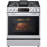 LG LSDL6336F InstaView 30 in. 6.3 cu. ft. Smart Air Fry True European Convection Slide-In Dual Fuel Range with 5 Sealed Burners & Griddle - PrintProof Stainless Steel