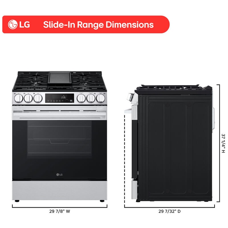 LG LSGL5833X 30 in. 6.3 cu. ft. Smart Air-Fry Standard Convection Slide-In Gas Range with 5 Sealed Burners & Griddle - PrintProof Stainless Steel