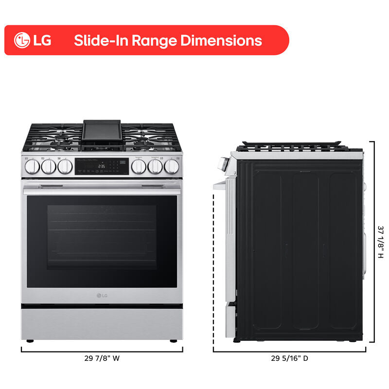 LG LSGL6335X 30 in. 6.3 cu. ft. Smart Air Fry True European Convection Slide-In Gas Range with 5 Sealed Burners & Griddle - PrintProof Stainless Steel