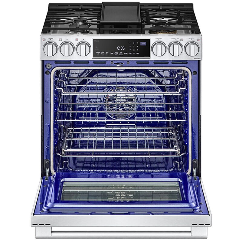 LG LSGS6338F InstaView 30 in. 6.3 cu. ft. Smart Air Fry True European Convection Slide-In Gas Range with 5 Sealed Burners & Griddle - Stainless Steel