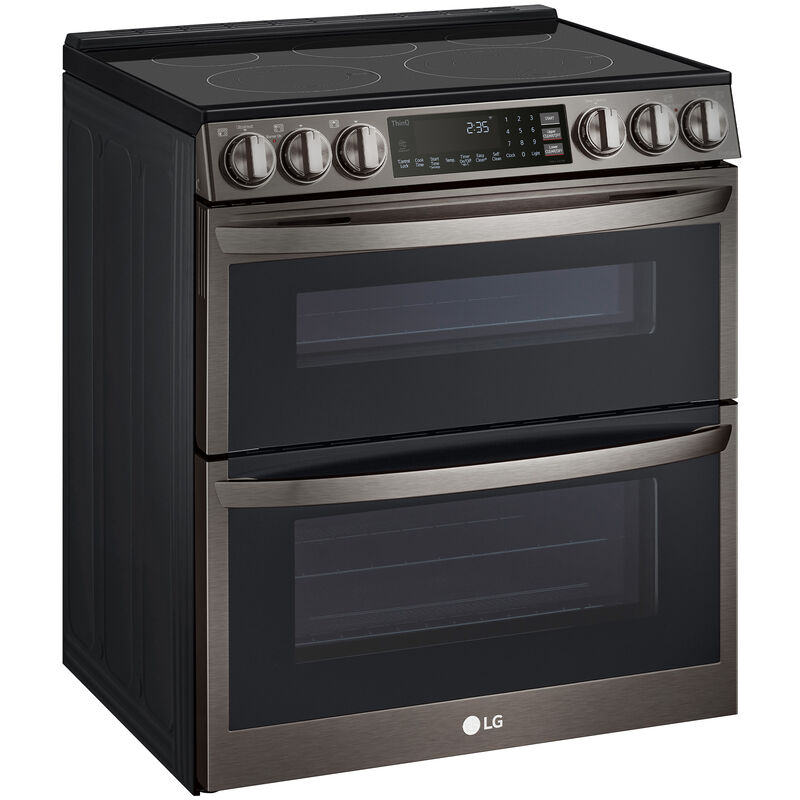 LG LTEL7337D InstaView 30 in. 7.3 cu. ft. Smart Air Fry True European Convection Double Oven Slide-In Electric Range with Smoothtop Burners - PrintProof Black Stainless Steel