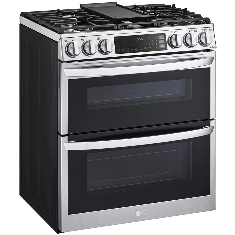 LG LTGL6937F 30 in. 6.9 cu. ft. Smart Air Fry True European Convection Double Oven Slide-In Gas Range with 5 Sealed Burners & Griddle - PrintProof Stainless Steel