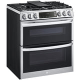 LG LTGL6937F 30 in. 6.9 cu. ft. Smart Air Fry True European Convection Double Oven Slide-In Gas Range with 5 Sealed Burners & Griddle - PrintProof Stainless Steel