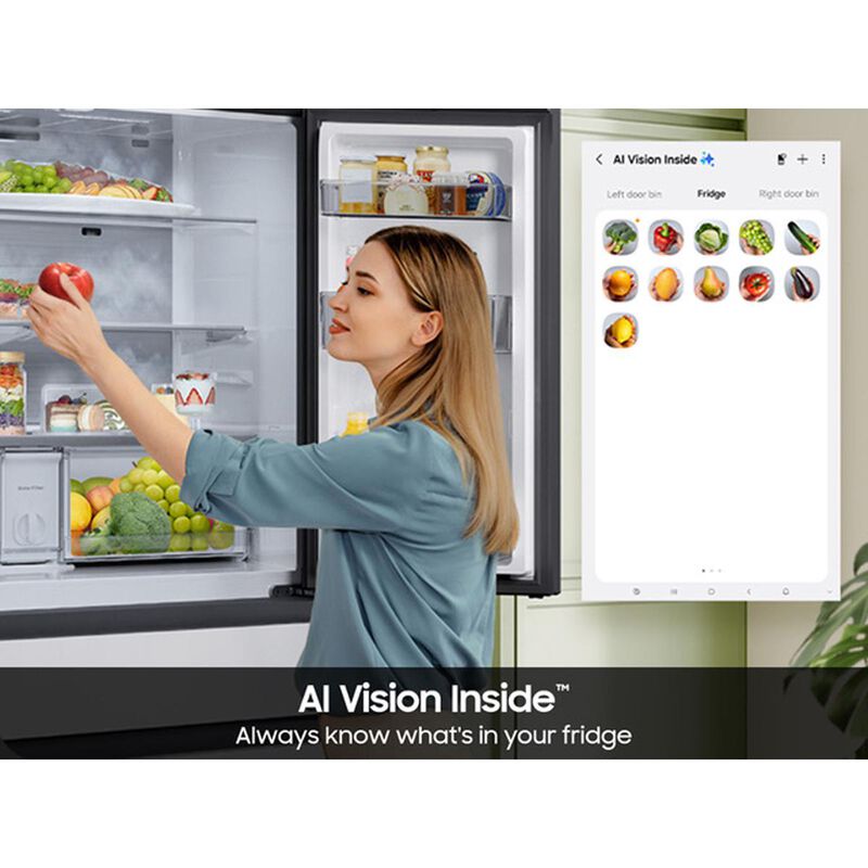 Samsung RF90F23AECR Bespoke 36 in. 22.5 cu. ft. Smart Counter Depth 4-Door French Door Refrigerator with AI Family Hub+, Beverage Center & Internal Water AutoFill Pitcher - Charcoal Glass