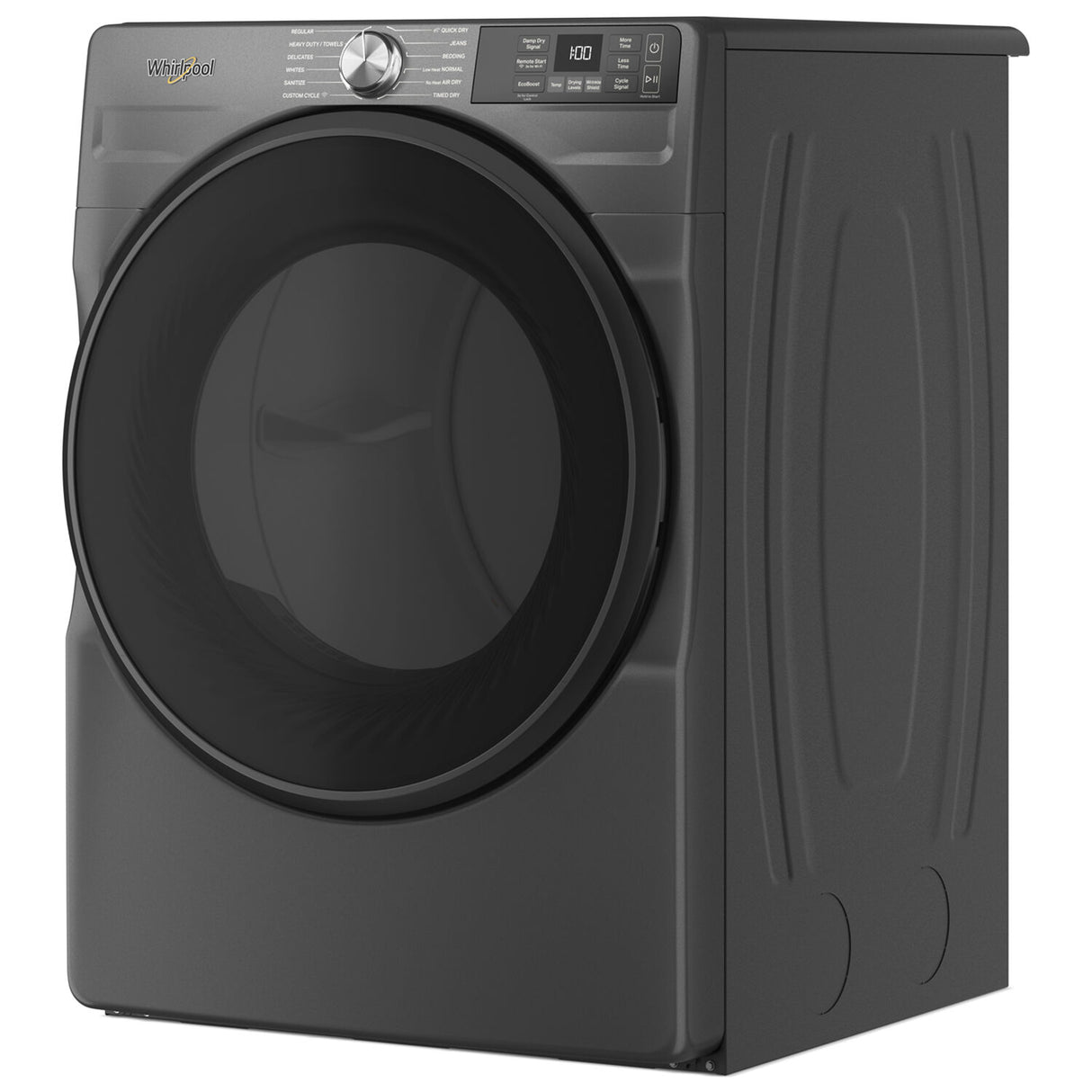 Whirlpool WGD5720RU Volcano Black smart gas dryer feature view