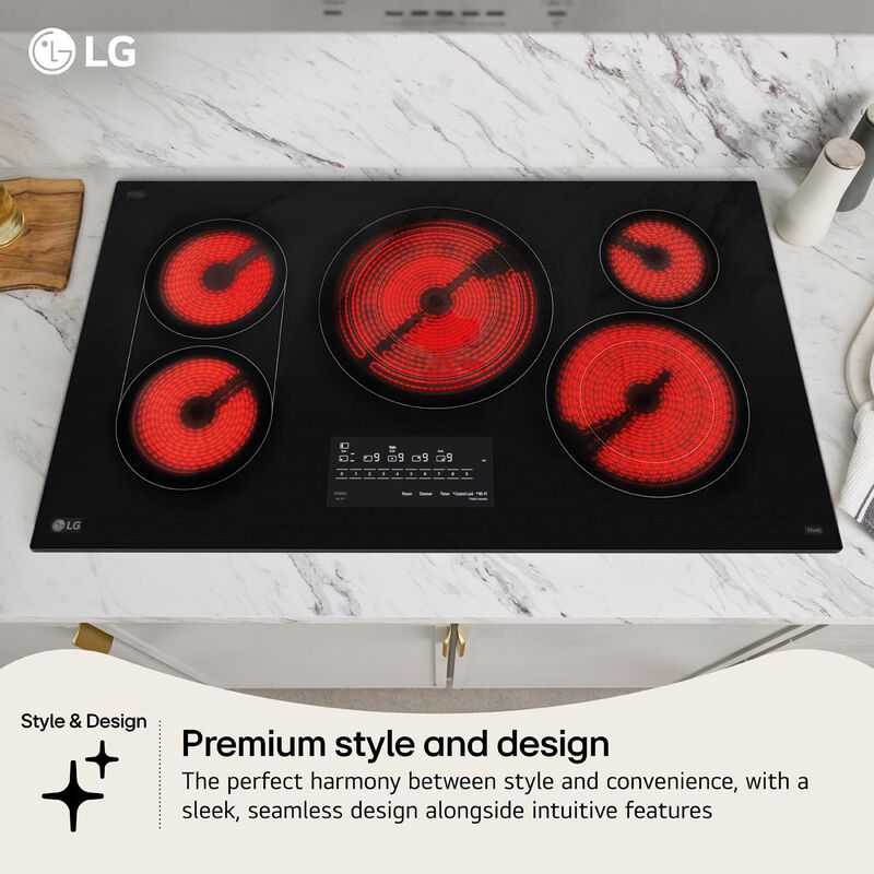 LG CBEW3617BE 36 in. 5-Burner Smart Electric Cooktop with UltraHeat, Simmer Burner & Power Burner - Black