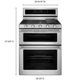 KitchenAid KFGD500ESS 30 in. 6 cu. ft. True European Convection Double Oven Gas Range with 5 Sealed Burners & Griddle - Stainless Steel