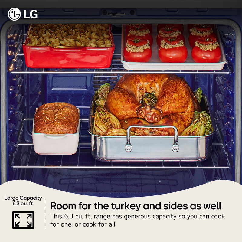 LG LREN6325ZE 30 in. 6.3 cu. ft. Smart Air-Fry True European Convection Electric Range with Radiant Burners - Black Stainless Steel