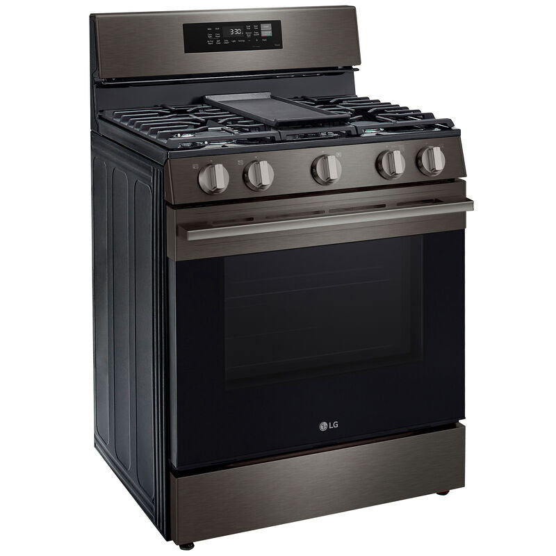 LG LRGN6323Z 30 in. 6.3 cu. ft. Smart Air-Fry True European Convection Gas Range with 5 Sealed Burners & Griddle - Black Stainless Steel