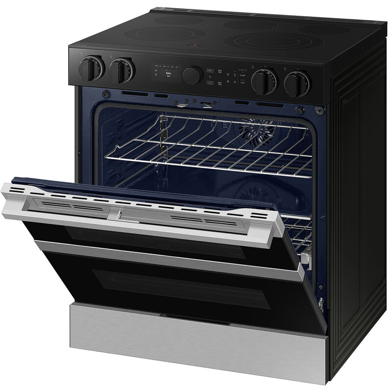 Samsung NSE6DG8550SR Bespoke 30 in. 6.1 cu. ft. Smart Air Fry True European Convection Double Oven Slide-In Electric Range with Smoothtop Burners - Stainless Steel