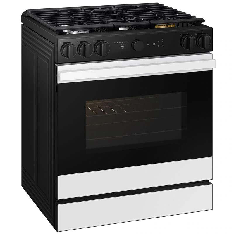 Samsung NSG6DB850012 Bespoke 30 in. 6 cu. ft. Smart Air Fry True European Convection Slide-In Gas Range with 5 Sealed Burners & Griddle - White Glass