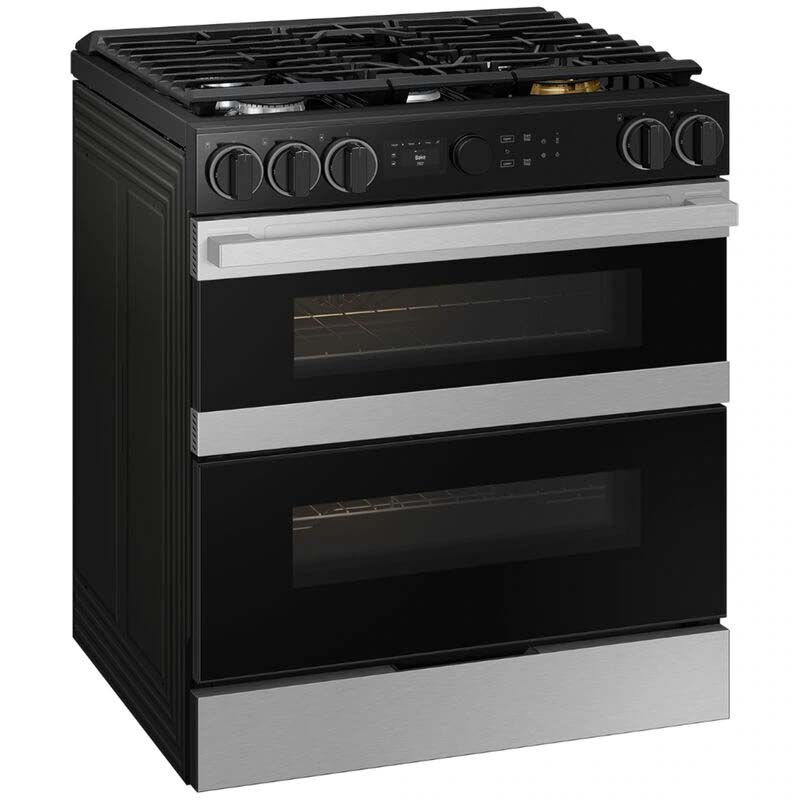 Samsung NSY6DG8550SR Bespoke 30 in. 6.1 cu. ft. Smart Air Fry True European Convection Double Oven Slide-In Dual Fuel Range with 5 Sealed Burners & Griddle - Stainless Steel