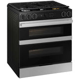 Samsung NSY6DG8550SR Bespoke 30 in. 6.1 cu. ft. Smart Air Fry True European Convection Double Oven Slide-In Dual Fuel Range with 5 Sealed Burners & Griddle - Stainless Steel