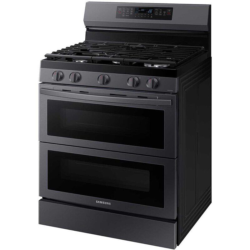 Samsung 30 in. 6 cu. ft. Smart Air Fry True European Convection Double Oven Gas Range with 5 Sealed Burners & Griddle - Black Stainless