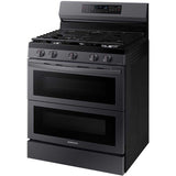 Samsung 30 in. 6 cu. ft. Smart Air Fry True European Convection Double Oven Gas Range with 5 Sealed Burners & Griddle - Black Stainless